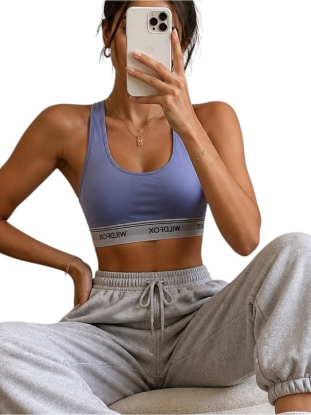 Wildfox Ava Racerback Sports Bra Medium Blue Athletic Bralette Logo Band Workout